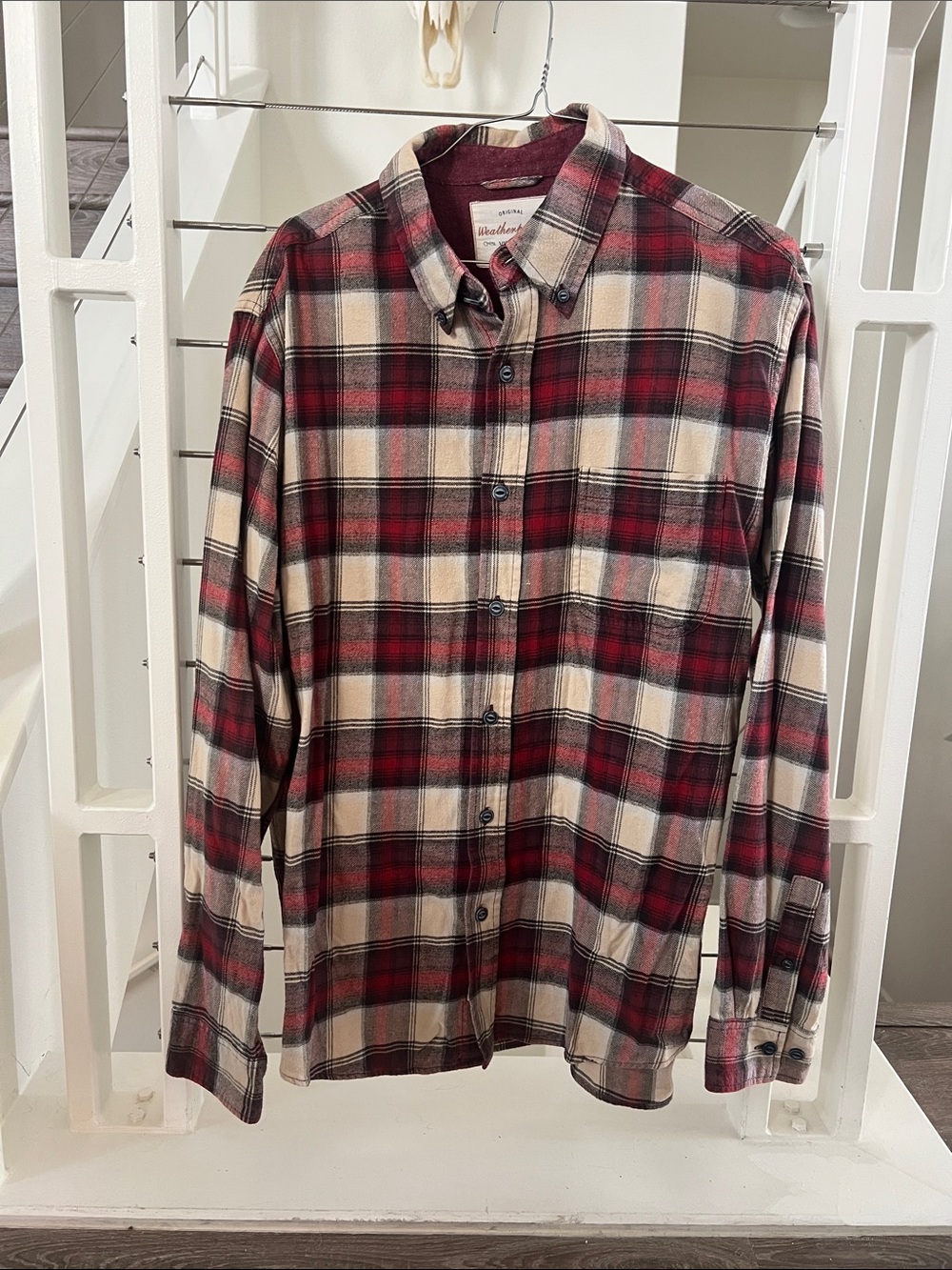 Weatherproof Red and Cream Plaid Button-Down Shirt